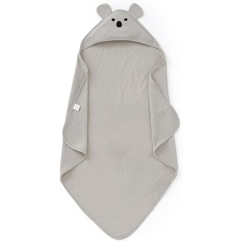 Hooded Baby Towels for Newborn 100% Cotton Muslin Soft Absorbent Baby Bath Towels with Hood for Infant Toddler Girl Boy, 32x32Inch (Grey)