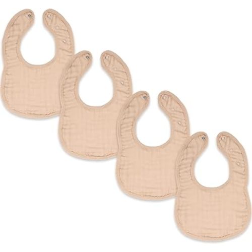 Comfy Cubs Muslin Bibs for Babies, Pack of 4 - Soft and Highly Absorbent, Feeding, Drool and Teething Bib, Adjustable Snaps - Stylish & Colorful Unisex Designs, Giftable Set - Blush