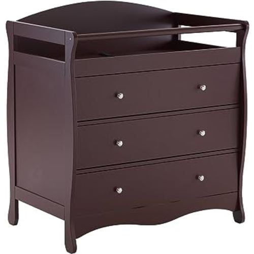 Karl home Changing Table Dresser Baby Diaper Changing Station Infant Nursing Table with 3 Drawers, Safety Rail & Strap for Bedroom, Nursery, Brown