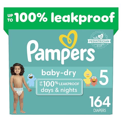 Pampers Baby Dry Diapers - Size 5, One Month Supply (164 Count), Absorbent Disposable Diapers
