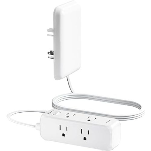 Flat Outlet Extender with Cover, Flat Plug Power Strip with 6 AC Outlets, 2000 Joules Surge Protector, 3FT Flat Extension Cord, Home Office Travel Dorm Room Essentials
