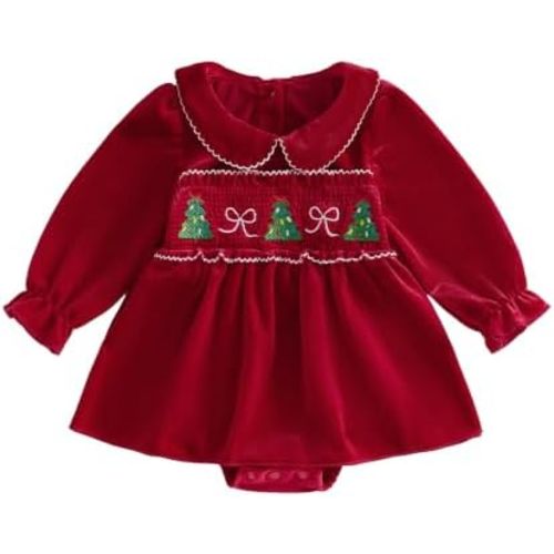 Newborn Baby Girl Christmas Outfit Lapel Collar Romper Dress Winter Clothes
