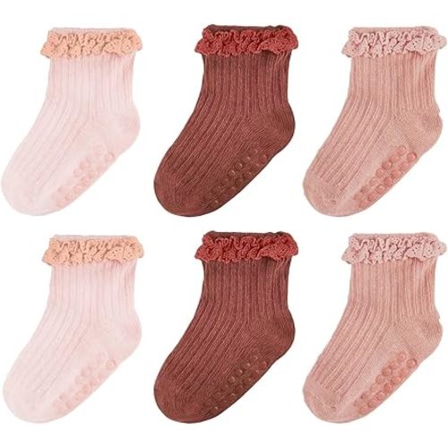 Baby Girl Ruffle Socks Non Slip Grip Socks Toddler Girls Cute Cotton Frilly Ankle Grippy Sock Newborn Infant Kids
