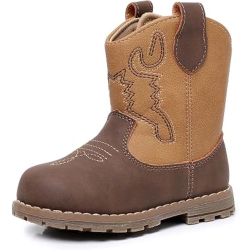 Apakowa Baby & Toddler Cowboy Boots for Boys Girls Infant Cowgirl Boots | Breathable Lining,Hook & Loop,Water-Resistant Upper,Classic Western Style,Non-slip Outsole