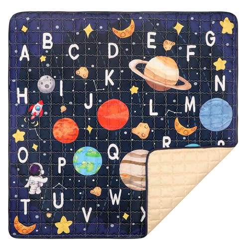 Baby Play Mat for Floor, GFU Non-Slip 50x50 Playpen Mat, Thick One-Piece Crawling Mat Blue, Infants Playmat Foldable and Machine Washable for Boys