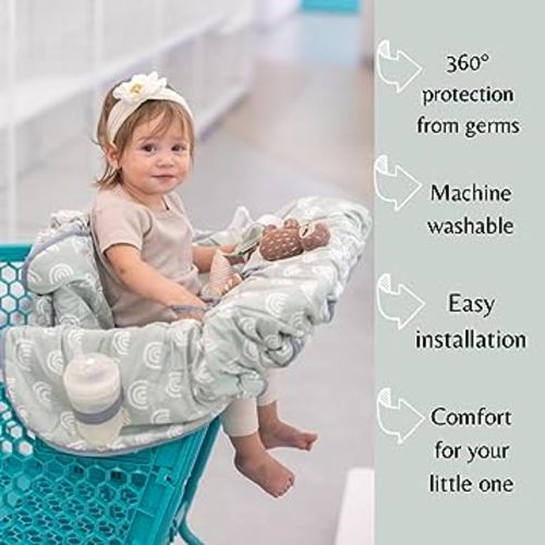 Shopping Cart Cover for Baby Girl & Boy - 2 in 1 High Chair Cover - Universal Fit Cart Cover for Babies for Costco, Walmart, & More - Foldable Baby Cart Cover w/Pouch for Snacks, Phone, & More