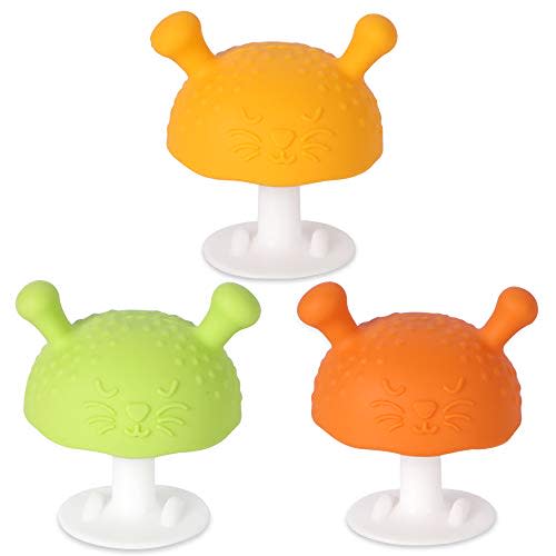 Eco inspired Baby Mushroom Teether Toy - Baby Boy & Girl Teething Toys Made of Silicone for Teething Baby Relieve Sore Gum, Teething Mushroom Teether Toy for Baby 3 Pack