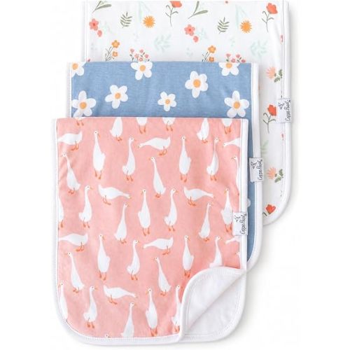 Copper Pearl Premium Baby Burp Cloths - 3-Pack Large Cotton Burp Cloths, Extra Soft Spit Up Rags with 3 Absorbent Layers, Perfect for Baby Girl Gifts (21" x 10" Size, Goosie Set)