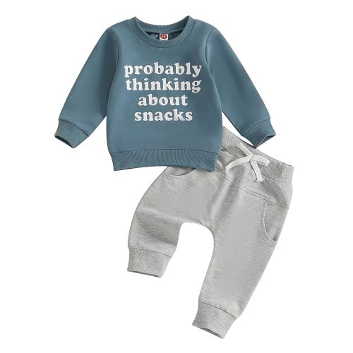 Kupretty Toddler Baby Boy Fall Winter Clothes Letter Graphic Long Sleeve Sweatshirt Pullover Tops + Joggers Pants Outfit Set
