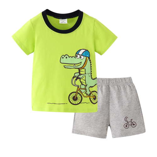TAIAOJING Toddler Boys 2 Pieces Summer Beach Outfits Shorts Set Toddler Boys Short Sleeve Cartoon Prints T Shirt Tops Shorts Child Kids Gentleman Outfits For 12-18 Months