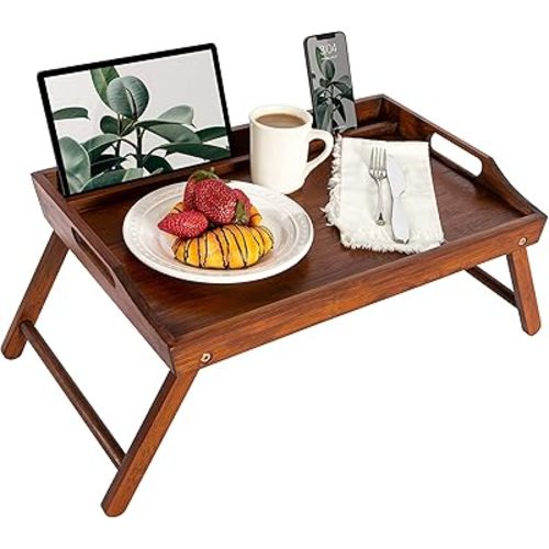 ROSSIE HOME Extra Large Bamboo Bed Tray, Lap Tray, Lap Desk with Phone Holder - Fits up to 17.3 Inch Laptops and Most Tablets - Java - Style No. 78112