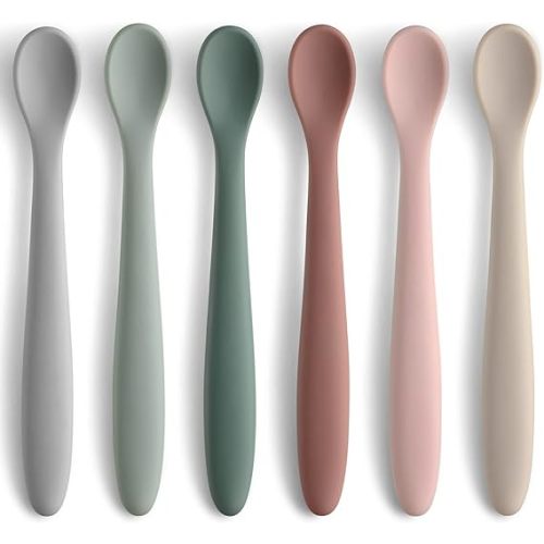 6-Piece Silicone Baby Feeding Spoons, First Stage Infant Spoons, Soft-Tip Easy on Gums I Baby Training Spoon | Infant Utensils Feeding Supplies, Dishwasher & Boil-proof
