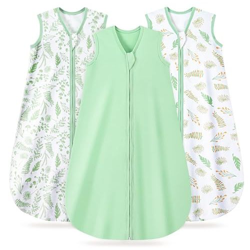 TURMEWU Baby Sleep Sack 0-6 Months, 100% Organic Cotton Wearable Blanket for Babies, 2-Way Zipper TOG 0.5 Lightweight Breathable Baby Sleeping Bag, 4 Sizes-GreenS