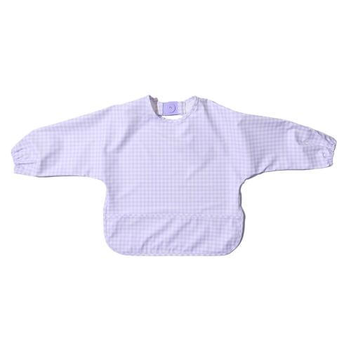 Magnetic Long Sleeve Bib - Violet Check