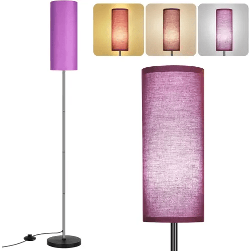 Floor Lamp for Living Room, Modern Standing Lamps with Lampshade, Minimalist Tall Lamp with Foot Switch for Living Room, Bedroom, Kids Room, Office(Bulb Not Included), Purple