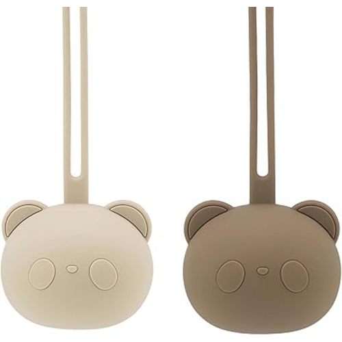 Airfish Silicone Dummy Box, Pack of 2, BPA-Free Baby Bear Dummy Bag, Silicone Case for Baby Travel Dummy, Dummy Storage Box, Dummy Holder for Girls, Boys, Beige and Brown