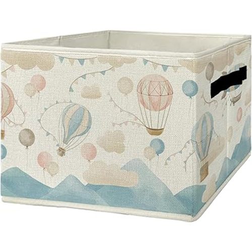 Hot Air Balloon Nursery Storage Bins with Handles, Boy Girl Nursery Decor Collapsible Laundry Basket Organizer for Kids Bedroom Bathroom, Kids Room Playroom Decorative Storage Boxes