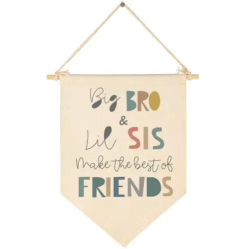 Big Bro Lil Sis Make the Best Friends-Big Brother,Little Sister-Sibling Sign Above Crib-Wall Gift for Baby Boys Girl Kids-Canvas Hanging Pennant Banner Wall Decor Gifts for Nursery Baby Room Playroom