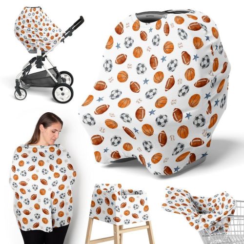 Sweet Jojo Designs Boy 5-in-1 Multi Use Baby Nursing Cover Watercolor Sports Theme Multicolor