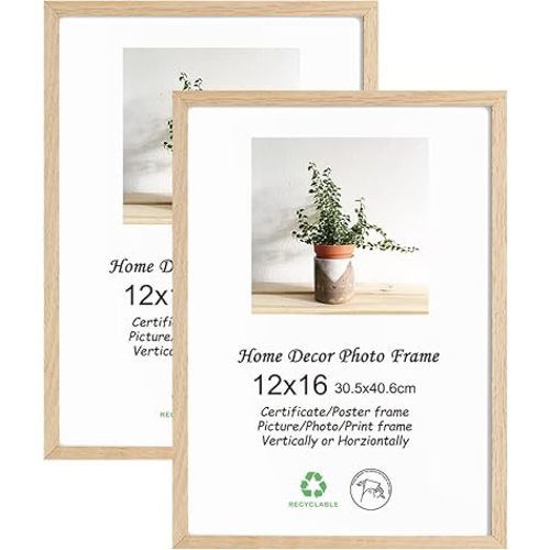 LYYYXGYP 12x16 Oak Wood Picture Frame 2 Pack Wooden Photo Frame Natural Solid Wood Beige Frame Gallery Poster Frame with Plexiglass for Wall Hanging