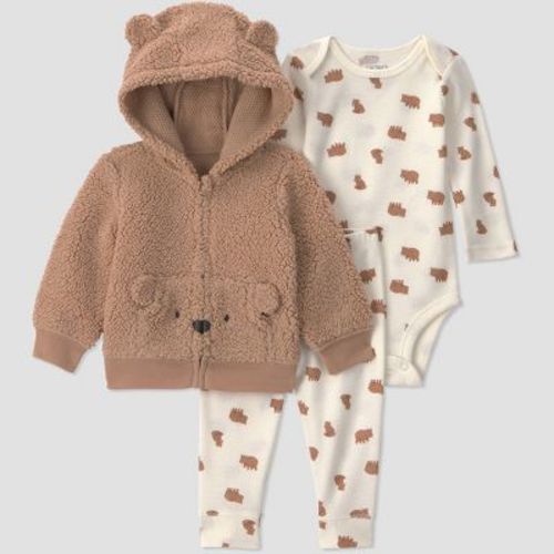 Carter's Just One You® Baby Boys' 3pc Long Sleeve Bodysuit, Pants and Bear Hoodie Set - Brown Bear 6M