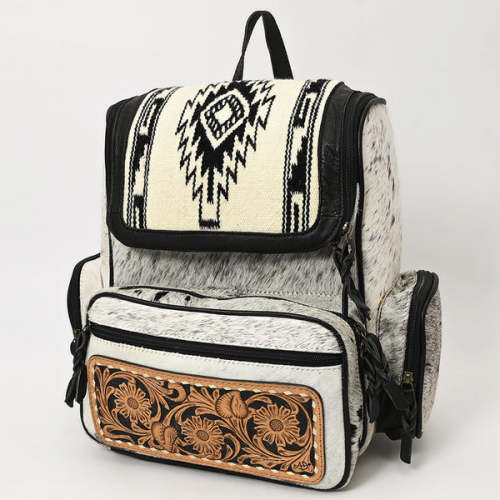 ADBG860D Western Wool & Cowhide Backpack with Tooled Leather Accent Pocket