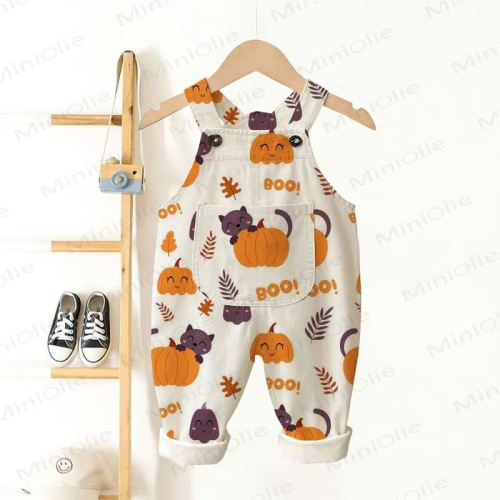 BOO! Baby Toddler Pumpkin Cat Overalls