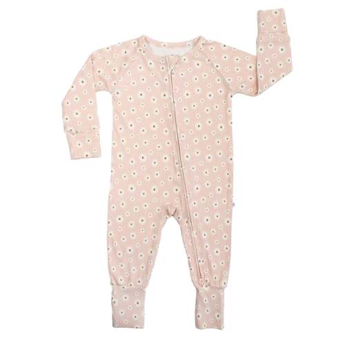 Pink Daisy Ribbed Bamboo Convertible Baby Pajama