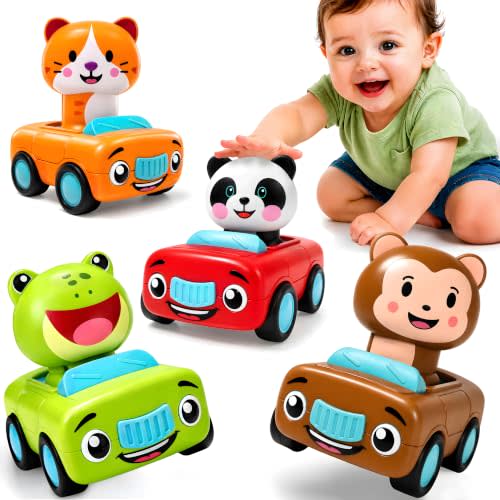 stargo Press to Go Car Toys, Toys for 1 Year Old Boy, Baby Toys 6-12 Months | 4-Pack Animal Cars – Baby Safe Ages 6-18 Months, No Batteries, Ideal Toddler Toys 1-2, Baby Boy Toys & 1 Year Old Boy Gifts