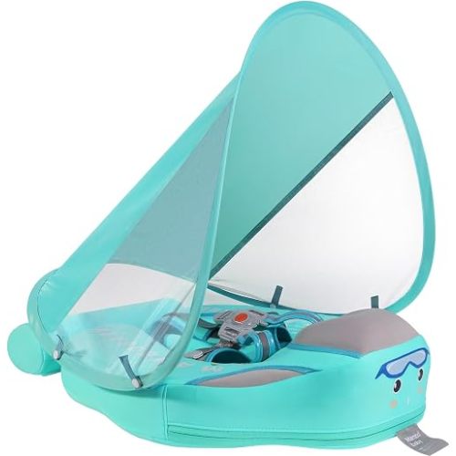 Mambobaby Float with Canopy Size Improved Non Inflatable Infant Baby Pool Float Smart Mambo Float Swim Trainer Baby Swim Float Mambo Baby Float Solid Air Free Water Waist Swimming Ring
