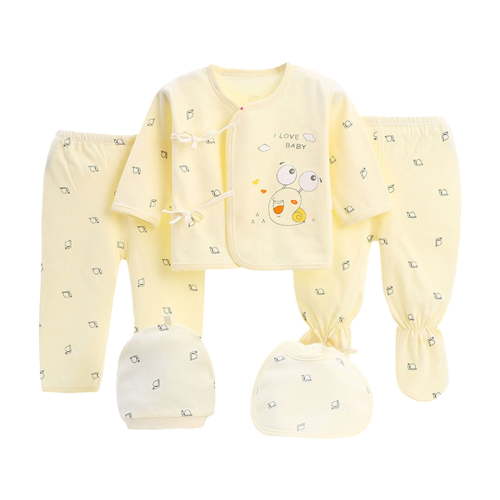 Zanarzt Newborn Baby Girl Layette Set Unisex Baby Boy Girl Layette Sets Accessories 5 Packs Comfort Infant Outfit Tops+Hat+Pants+Bib Baby Must Haves Yellow,0-3 Months
