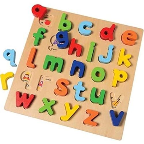 Constructive Playthings Lowercase Alphabet Puzzle, Use Letter Puzzle for Preschool Learning Activities of Matching and Early English Learning, Wood, ABC Blocks, Toddler Toy for 18 Months & Older