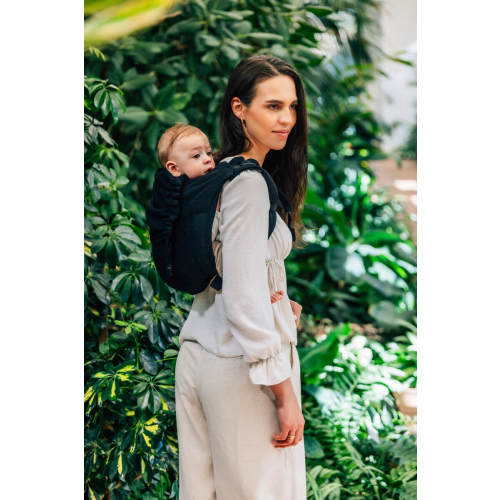 Lenny Buckle Onbuhimo PRO baby carrier, Toddler size, jacquard weave (59% cotton, 41% merino wool) - PEACOCK'S TAIL - PITCH BLACK