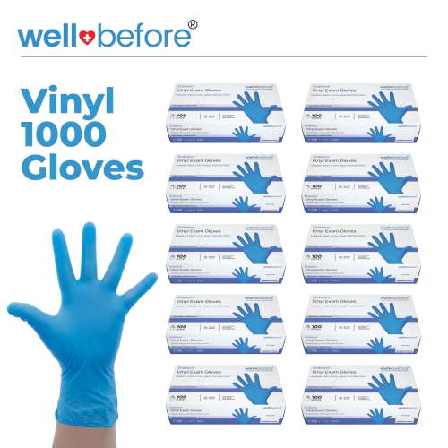 WellBefore Blue Vinyl Disposable Gloves - XLarge 1000 Ct - Powder & Latex-Free Gloves