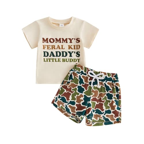 Sejardin Infant Baby Boy Summer Clothes Letter Print Short Sleeve T Shirt Tops and Stretch Shorts Cute Baby Boy Outfit