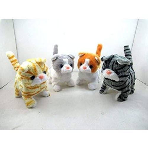 Mytoys&Gift 1pc pf Walking, Moving, Sounding, Tail Curling Plush Baby Toy Mini Cat Kitten Random Color
