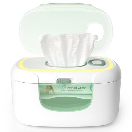 Momcozy New Baby Wipe Warmer, 100pcs Larger Capacity Wipe Dispenser, 10-Min Fast Heating with 4 Temperature Modes, Innovative Spring Design, Silicone & Top Seals,Quick Even Heating, 3-Level Nightlight