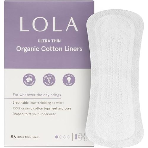 LOLA Panty Liners - 56 Count - 100% Organic Cotton Top Sheet & Core, Breathable Daily Liners for Women - Hypoallergenic Unscented Pads for Women