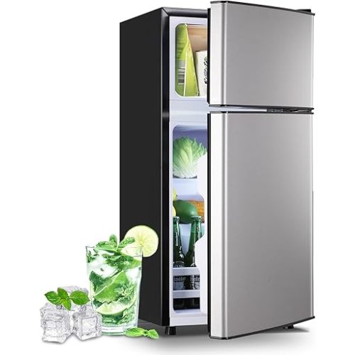 2.4 Cu.Ft Small Refrigerator with Freezer Dorm Mini Fridge Removable Plastic Shelves Ideal for Home, Office,Dormitory Silver