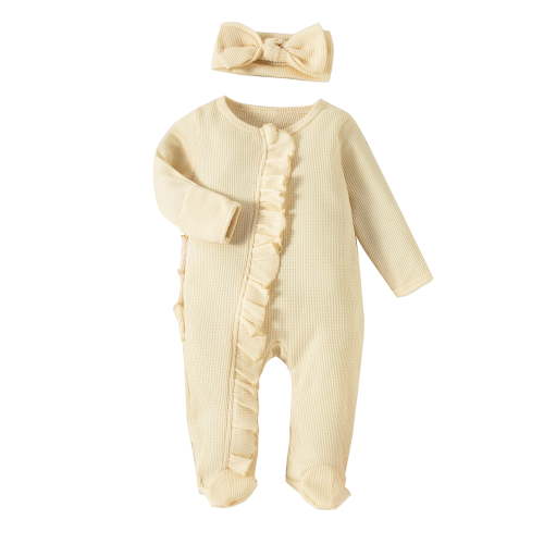 Newborn Baby Girl Boy Footies Onesie Ribbed Waffle Romper 3M 6M 12M Long Sleeve Zippers Ruffle Jumpsuit Fall Winter Clothes