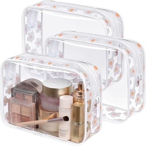 PACKISM TSA Approved Toiletry Bag - White Flower Print Clear Makeup Bag