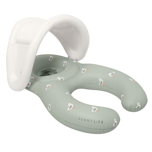 SUNNYLiFE Float Together Baby Seat, Sammy The Seagull Green, PVC, 43.31 x 29.13 x 25.59 inches, Caregiver and Baby Float with Removable Canopy, for 11-15kg Children