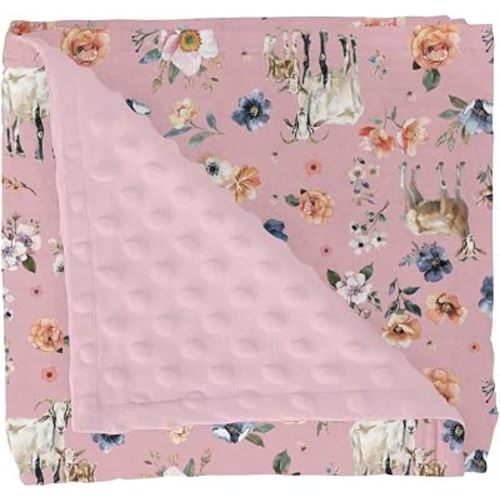 Goat Boho Floral Baby Blankets for Girl Boy Farmyard Goats Retro Flowers Soft Mink Dotted Backing Double Layer Swaddle Receiving Blanket Farm Animal Bed Throw for Newborn Infant Toddler Crib 30x40