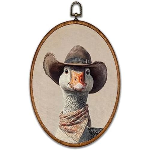 BCUANGD Western Trendy Oval Wall Art Decor - Retro Goose Neutral Wall Art Canvas Frame Artwork Prints, Rustic Vintage Country Round Wall Hanging Decorations for Home Farmhouse Bedroom, 8.6"x11.4"