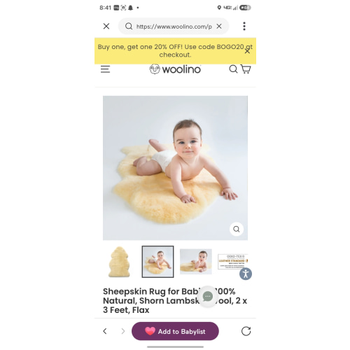 Sheepskin Rug for Babies, 100% Natural, Shorn Lambskin Wool, 2 x 3 Feet, Flax