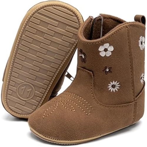 Meckior Baby Girls Cowboy Tassel Boots Side Zipper Moccasins Soft Bottom Non-Slip Toddler Shoe