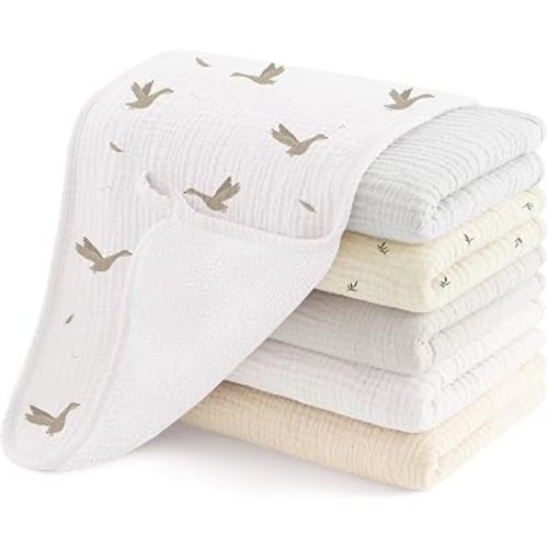 Susurration Muslin Burp Cloths for Baby 6 Pack Large 50 * 25cm Soft Baby Burping Cloths for Unisex Boys and Girls, Newborn Essentials Large Extra Absorbent Washcloths (White Apricot)