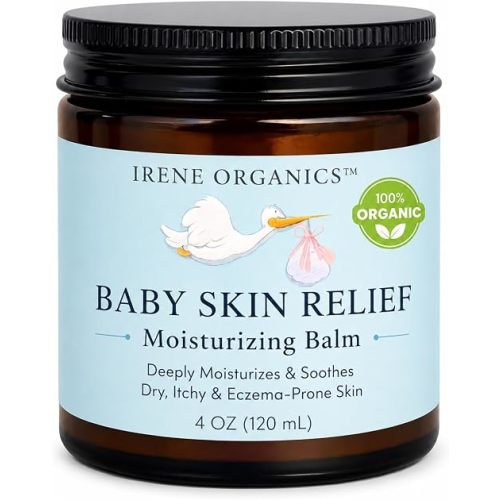Irene Organics Baby Eczema Relief Balm, Healing Ointment Baby Moisturizing Cream for Eczema, Dry, Itchy Skin. Award Winning Baby Skincare for Sensitive Skin, Safe for Newborns, Kids and Adults