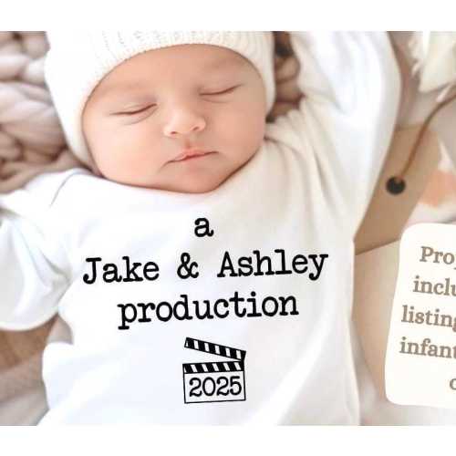 Custom Cinema Onesie®, Personalized baby Onesies®, A Mom and Dad Production, Pregnancy Announcement, Parent Name Onesies®, Actor gift