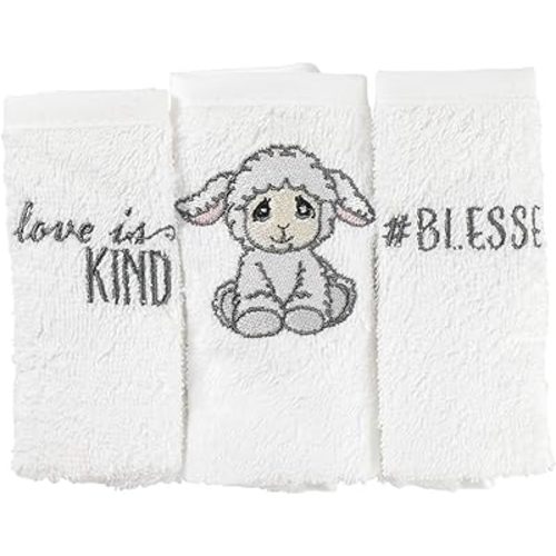 Precious Moments Luffie Lamb 3 Pack Washcloths, White/Grey